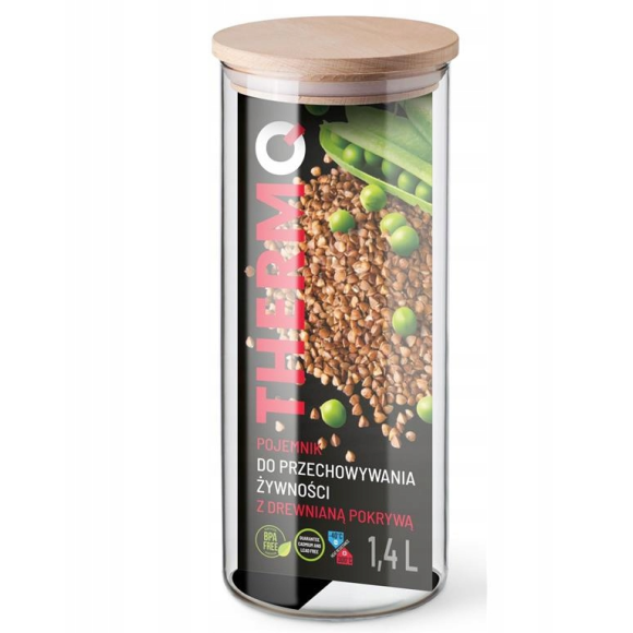 POJEMNIK SZKLANY z drewnianą POKRYWĄ 1400ml szkło