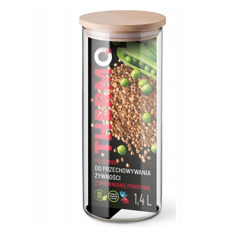 POJEMNIK SZKLANY z drewnianą POKRYWĄ 1400ml szkło
