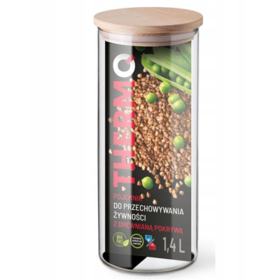 POJEMNIK SZKLANY z drewnianą POKRYWĄ 1400ml szkło