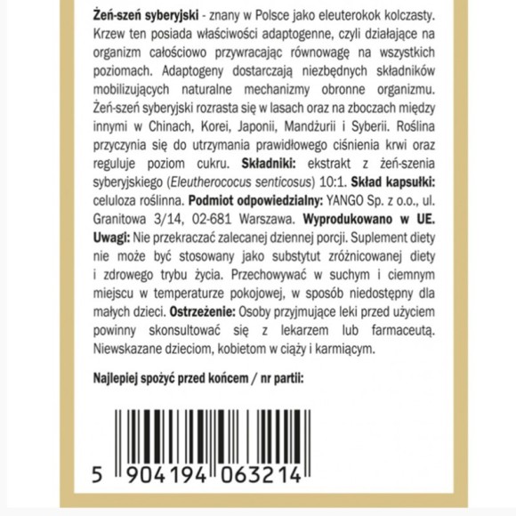 Yango ŻEŃ-SZEŃ SYBERYJSKI 90 kapsułek