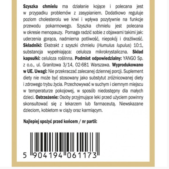 Yango SZYSZKA CHMIELU 60 kapsułek
