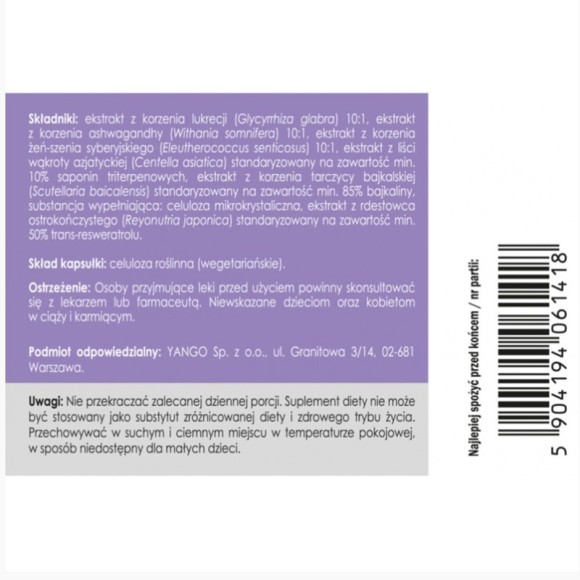 Yango Panaseus MOJA TARCZYCA  430MG żeń-szeń ashwagandha