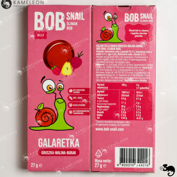 ŚLIMAK BOB JELLY GALARETKA przekąska bez cukru GRUSZKA MLINA 27g x5 135G ŚLIMAK BOB JELLY GALARETKA przekąska bez cukru GRUSZKA MLINA 27g x5 135G