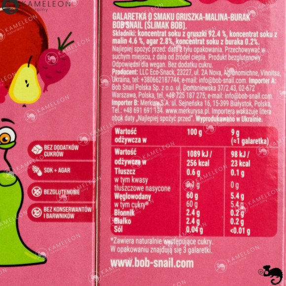 ŚLIMAK BOB JELLY GALARETKA przekąska bez cukru GRUSZKA MLINA 27g x5 135G ŚLIMAK BOB JELLY GALARETKA przekąska bez cukru GRUSZKA MLINA 27g x5 135G