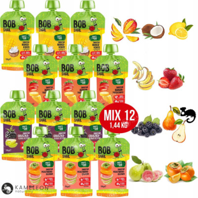 ŚLIMAK BOB SNAIL MUS OWOCOWY SMOOTHIE MIX smaków tubka 120G x12 1,44KG