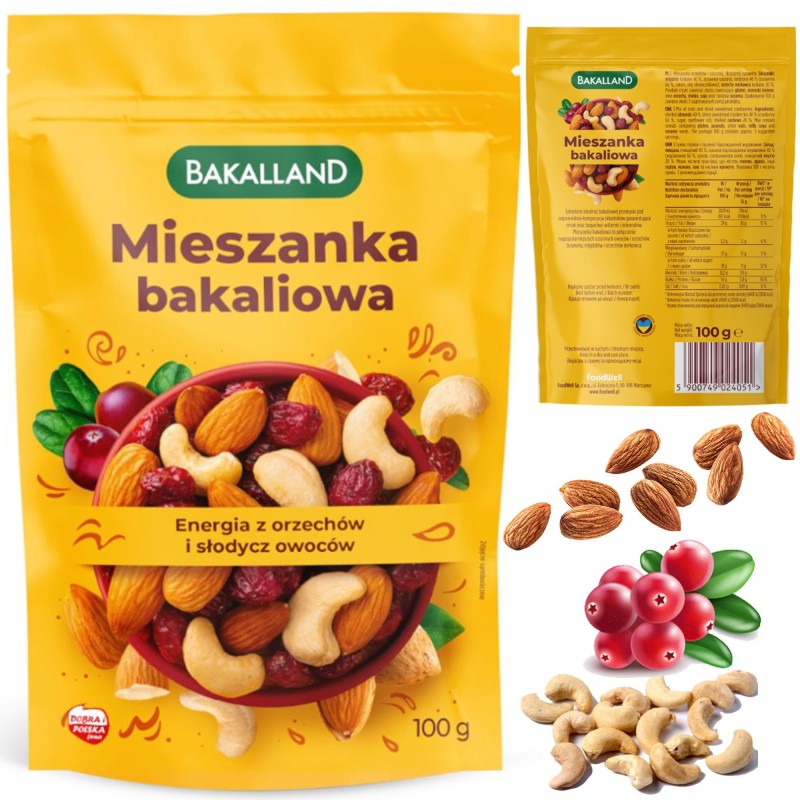 Bakalland MIESZANKA BAKALIOWA MIGDAŁ ŻURAWINA NERKOWIEC 100g