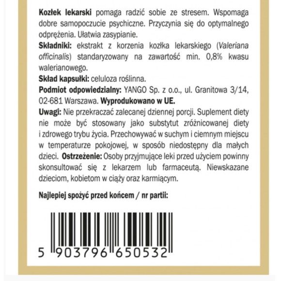 Yango KOZŁEK LEKARSKI WALERIANA wsparcie LĘK NERWICA SEN 90