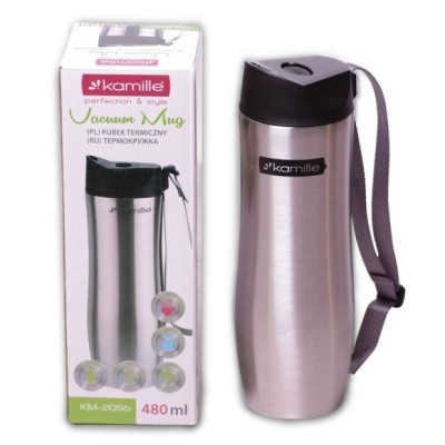 KUBEK TERMICZNY TERMOS BIDON 480ml SZARY STALOWY Kamille KM