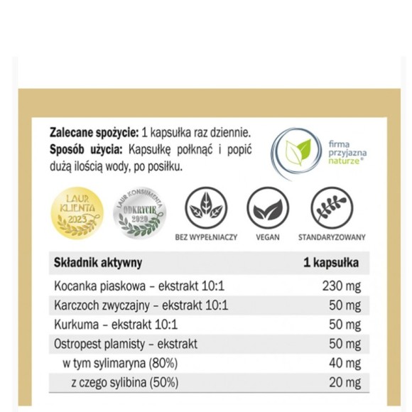 Yango KOCANKA PIASKOWA karczoch kurkumina wsparcie WĄTROBA