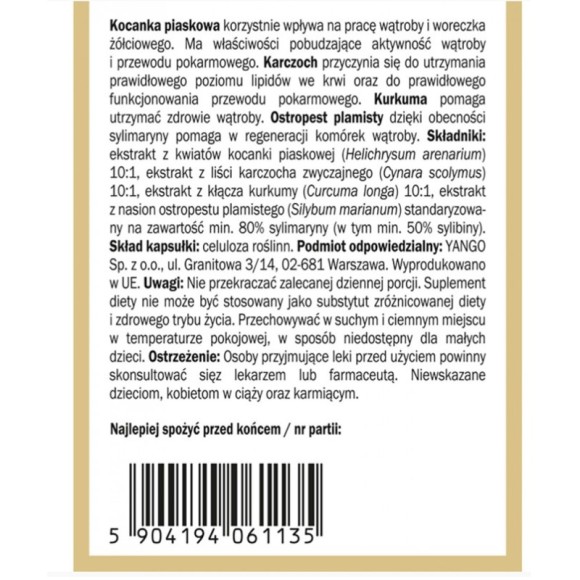 Yango KOCANKA PIASKOWA karczoch kurkumina wsparcie WĄTROBA