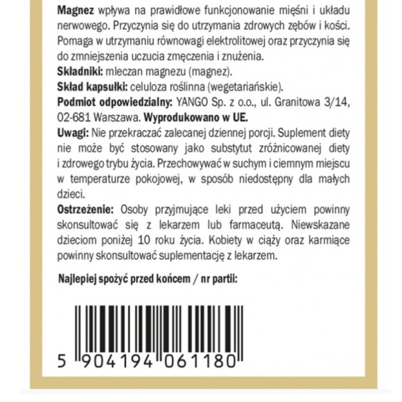 Yango MLECZAN MAGNEZU wsparcie ZMĘCZENIE BRAK ENERGII 90