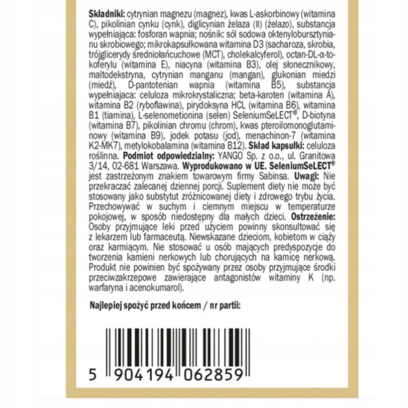 Yango MULTIWITAMINA DLA MĘŻCZYZN 90 kapsułek