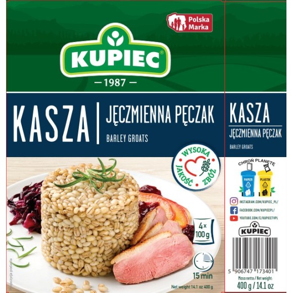Kupiec KASZA JĘCZMIENNA PĘCZAK 4x100g 400g 0,4KG gotowe w