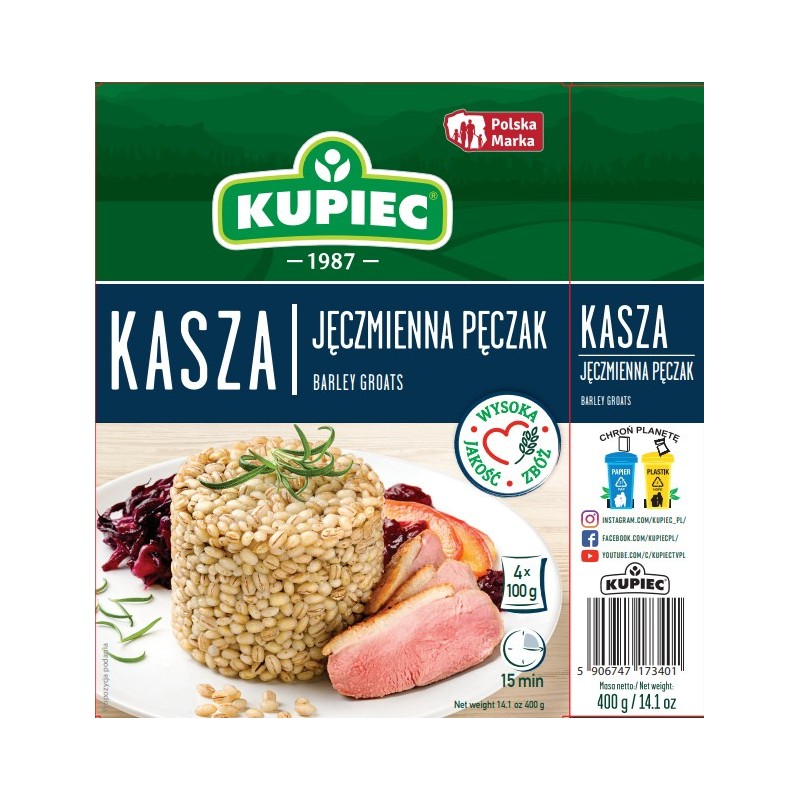 Kupiec KASZA JĘCZMIENNA PĘCZAK 4x100g 400g 0,4KG gotowe w
