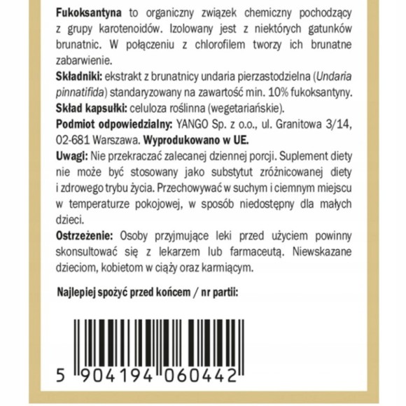 Yango FUKOKSANTYNA wsparcie ODCHUDZANIE SZCZUPŁA SYLWETKA