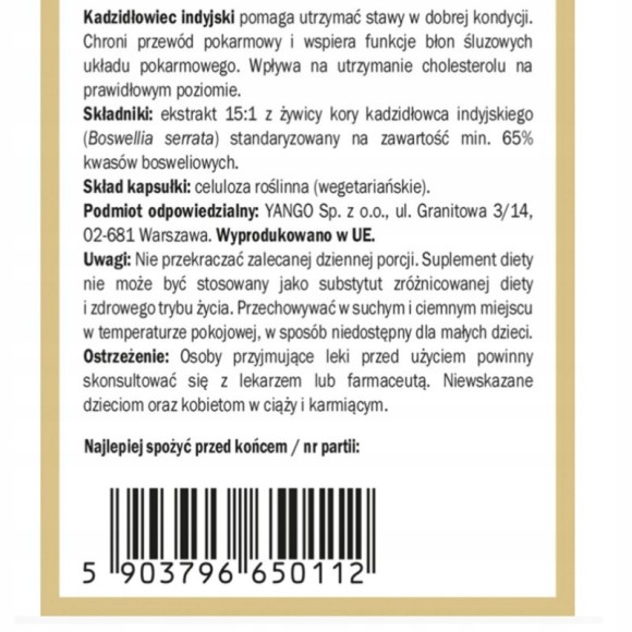 Yango BOSWELLIA 65 CHOLESTEROL STAWY PAMIĘĆ PRZEWÓD