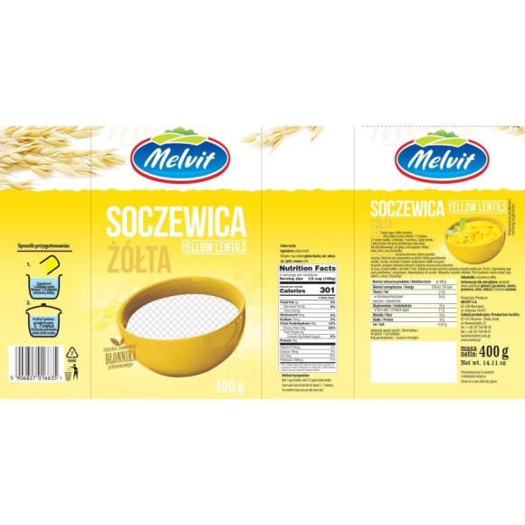 Melvit SOCZEWICA ŻÓŁTA 0,4KG najdelikatniejsza i