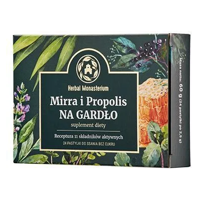MIRRA I PROPOLIS 24 pastylki do ssania na gardło BEZ CUKRU