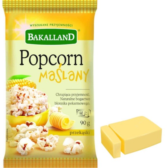 BAKALLAND POPCORN MAŚLANY 90g DO MIKROFALÓWKI