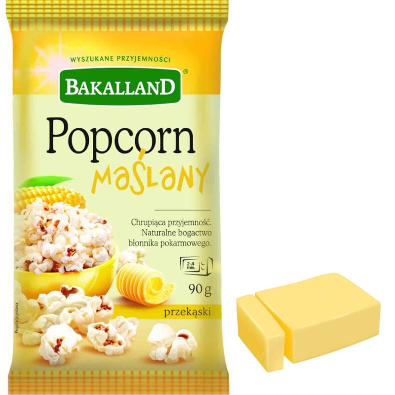 BAKALLAND POPCORN MAŚLANY 90g DO MIKROFALÓWKI