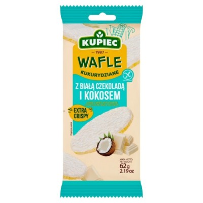 Kupiec WAFLE KUKURYDZIANE Z CZEKOLADĄ BIAŁĄ I WIÓRKAMI