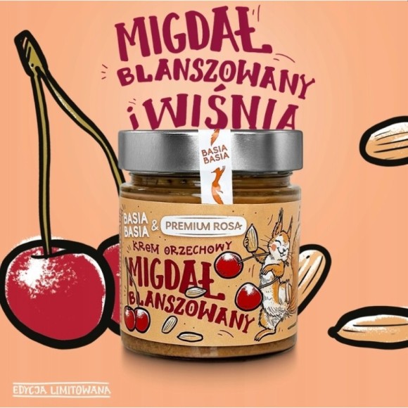 BASIA BASIA KREM ORZECHOWY MIGDAŁ BLANSZOWANY I WIŚNIA 195g
