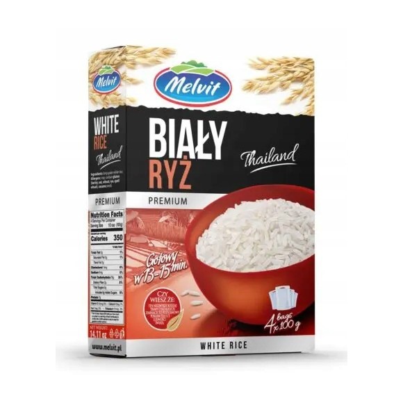 Melvit RyŻ BIAŁY THAILAND PREMIUM 4x 100g 0,4KG gotowy w