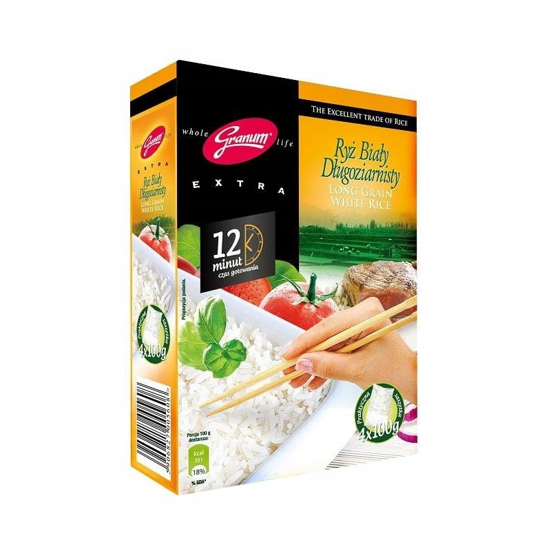 Melvit Granum RYŻ BIAŁY DŁUGOZIARNISTY 4x 100g 0,4KG gotowy