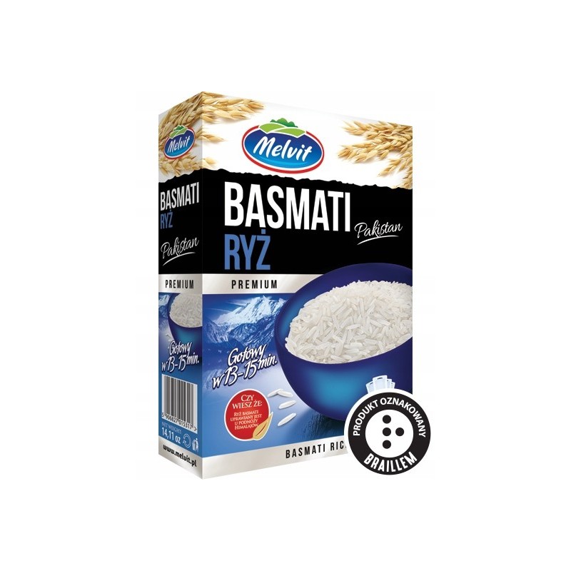 Melvit RYŻ BASMATI PAKISTAN PREMIUM 4x 100g 0,4KG - gotowy