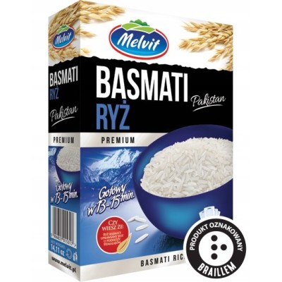 Melvit RYŻ BASMATI PAKISTAN PREMIUM 4x 100g 0,4KG - gotowy