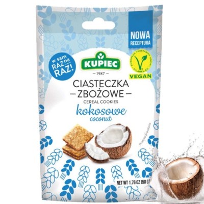 Kupiec WEGAŃSKIE CIASTECZKA ZBOŻOWE Z Kokosem kokosowe 50g