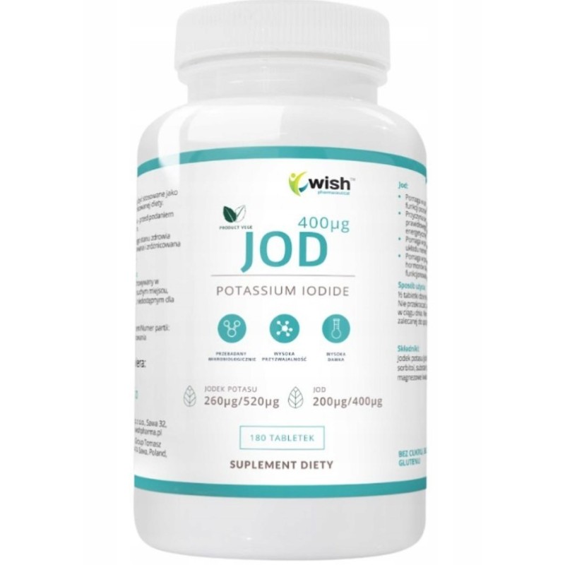 Wish JOD 400µg + JODEK POTASU 520µg 180tabl TARCZYNA UKŁAD