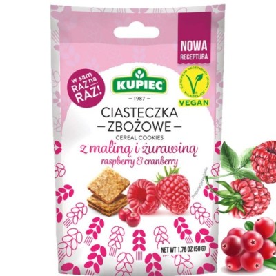 Kupiec WEGAŃSKIE CIASTECZKA ZBOŻOWE Z Malina i Żurawiną 50g