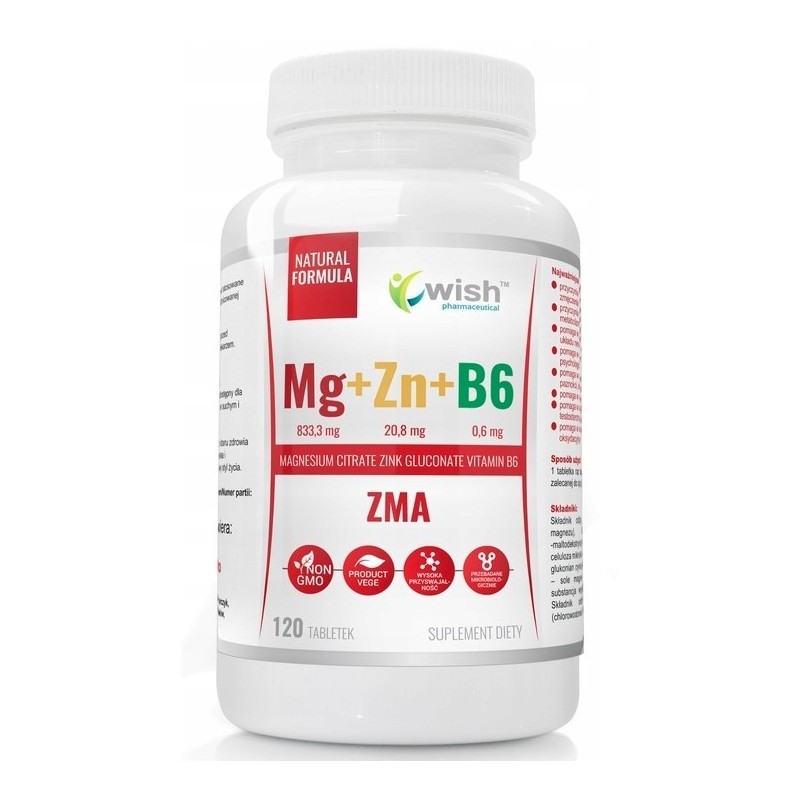 Wish ZMA MAGNEZ + CYNK + B6 120 tabletek wsparcie