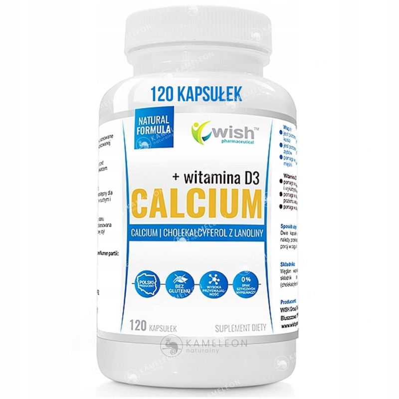 Wish WAPŃ CALCIUM 1000mg + WITAMINA D3 120kaps wsparcie