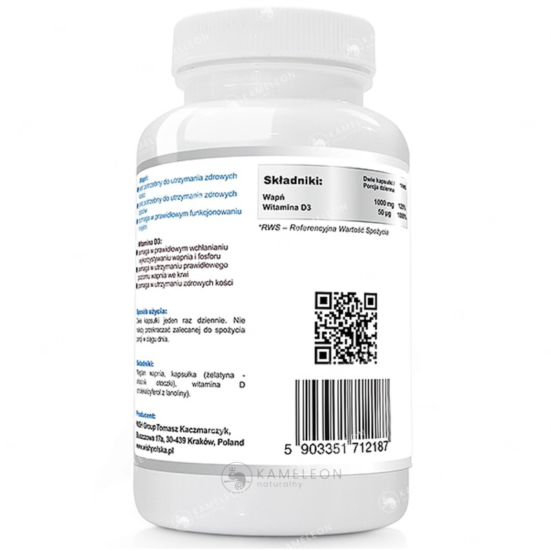 Wish WAPŃ CALCIUM 1000mg + WITAMINA D3 120kaps wsparcie