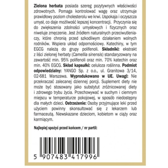 Yango ZIELONA HERBATA wsparcie KONTROLA WAGI ENERGIA 90