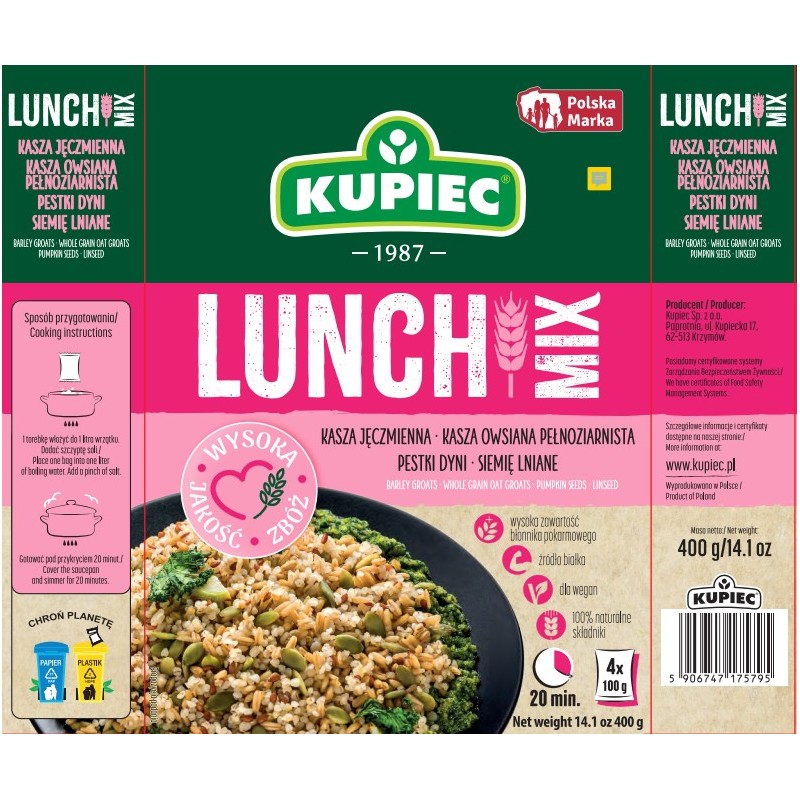 Kupiec LUNCH MIX KASZA JĘCZMIEN OWSIANA P. DYNI SIEMIĘ