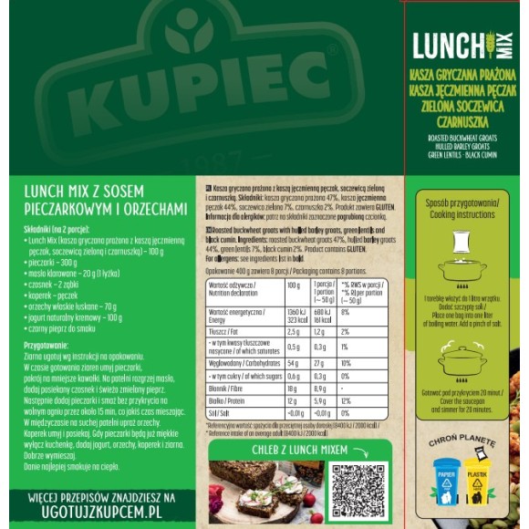 Kupiec LUNCH MIX KASZA GRYCZANA PĘCZAK SOCZEWICA CZARNUSZKA
