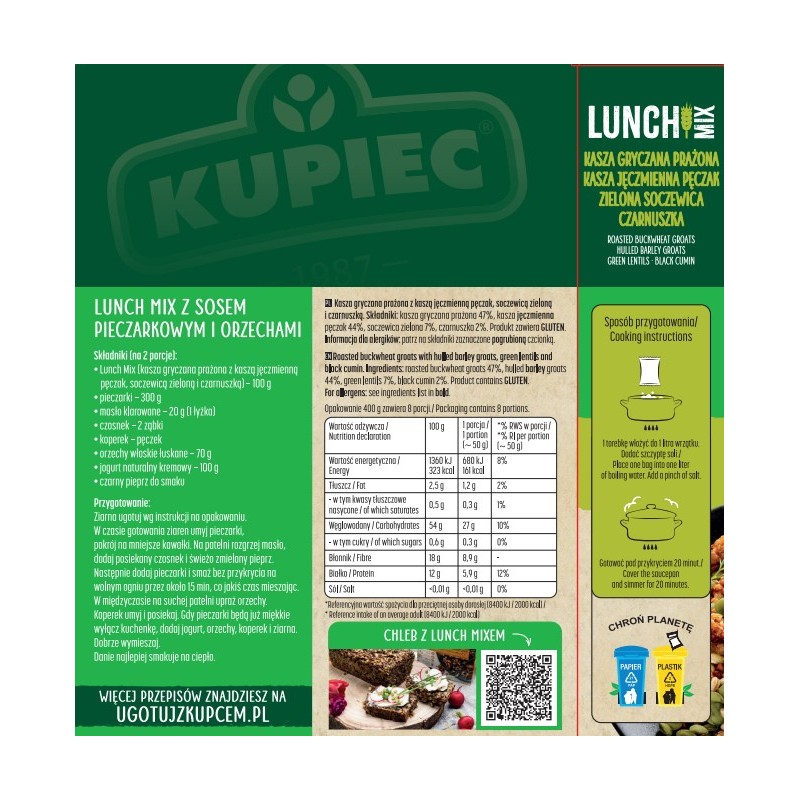 Kupiec LUNCH MIX KASZA GRYCZANA PĘCZAK SOCZEWICA CZARNUSZKA