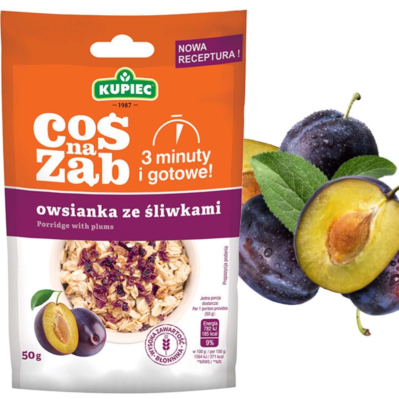 Kupiec COŚ NA ZĄB - OWSIANKA ZE ŚLIWKAMI 50g gotowe w 3