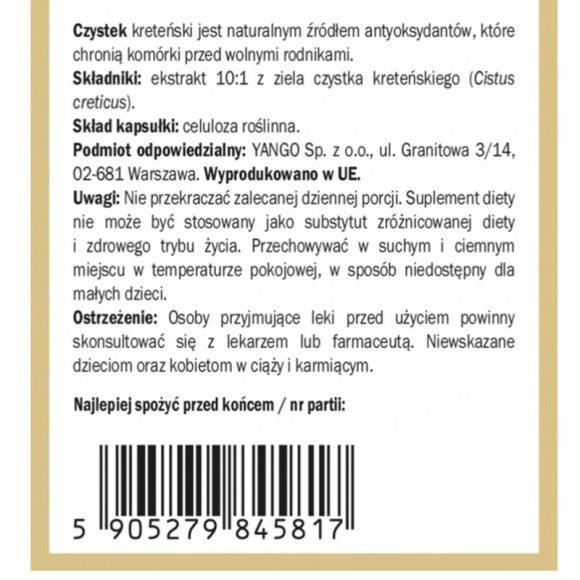 Yango CZYSTEK wsparcie ODPORNOŚĆ WZMOCNIENIE 90 kapsułek
