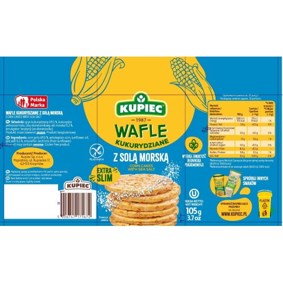 Kupiec WAFLE KUKURYDZIANE Z SOLĄ MORSKĄ bezglutenowe