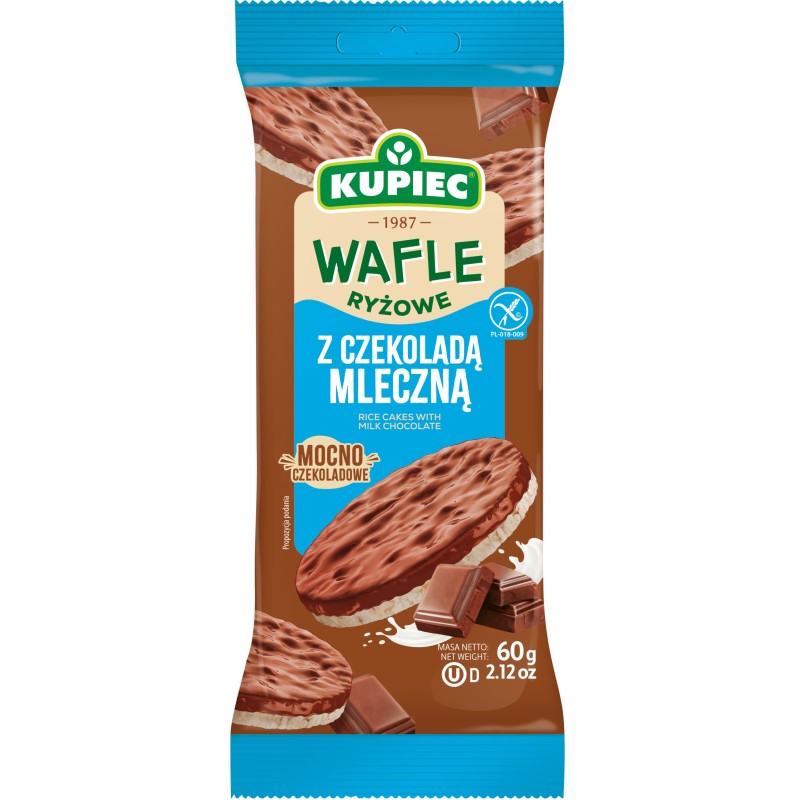 Kupiec WAFLE RYŻOWE bezglutenowe W CZEKOLADZIE MLECZNEJ