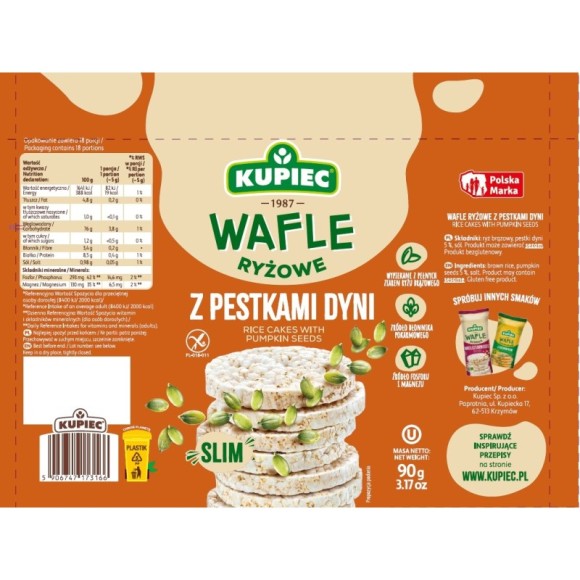 Kupiec WAFLE RYŻOWE Z PESTKAMI PESTKĄ DYNI dynia - SLIM