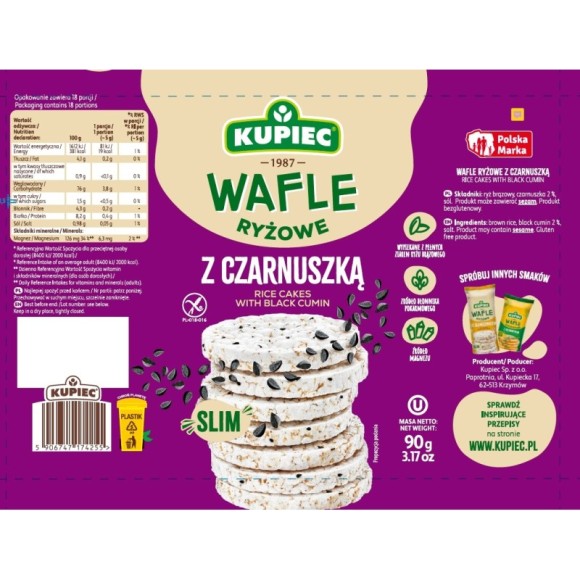 Kupiec WAFLE RYŻOWE Z CZARNUSZKĄ - SLIM - bezglutenowe 90g