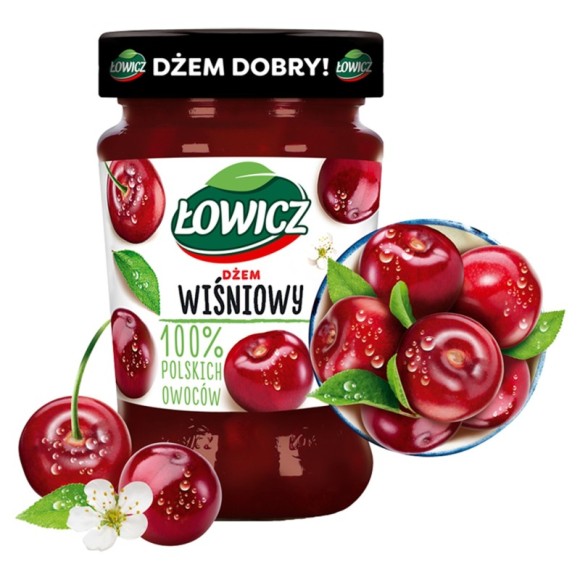 Łowicz DŻEM WIŚNIA WIŚNIOWY z wiśni NISKOSŁODZONY 280g