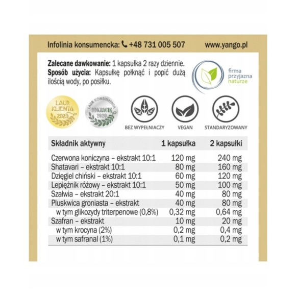 Yango KLIMAFEM 90kaps. roślinne ekstrakty wsparcie